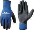 Wells Lamont 524M Work Gloves, Men's, M, Knit Cuff, Latex Coating, Cotton/Polyester Glove, Black/Blue