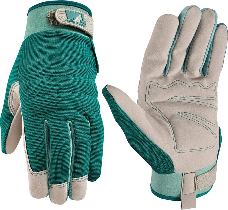 Wells Lamont 7754-S Gloves, High-Dexterity, Lightweight, Women's, S, Adjustable Wrist Strap Cuff, Gray/Green
