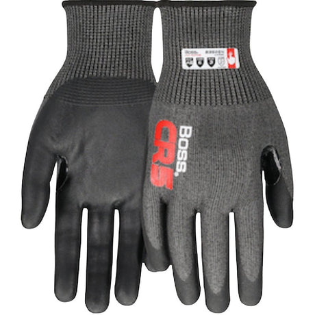 Boss CR5 B35054-XL Cut-Resistant Gloves, XL, Reinforced Thumb, Elastic Cuff, Nitrile Coating, Nylon, Black
