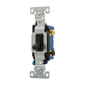 Eaton 1303-7BK Toggle Switch, 15 A, 120 V, 3-Way, Back, Push, Side Wire, Screw Terminal, Polycarbonate Housing Material, Pack of 10