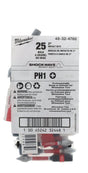 Milwaukee SHOCKWAVE 48-32-4760 Impact-Duty Power Screwdriver Bit, #1 Drive, Phillips Drive, 1/4 in Shank, Hex Shank, Pack of 25