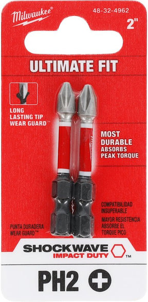 Milwaukee SHOCKWAVE 48-32-4962 Impact-Duty Power Bit, #2 Drive, Phillips Drive, 2 in L, Alloy Steel