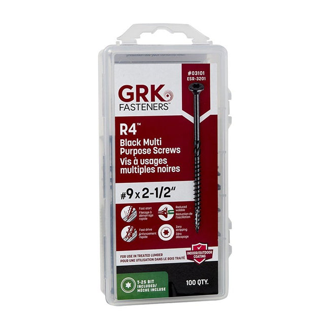 GRK Fasteners R4 03101 Multi-Purpose Framing Screw, #9 Thread, 2-1/2 in L, CEE, W-Cut Thread, Countersink Head, Steel