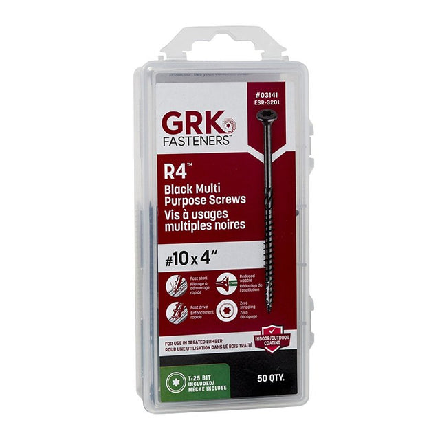 GRK Fasteners R4 03141 Multi-Purpose Framing Screw, #10 Thread, 4 in L, CEE, W-Cut Thread, Countersink Head, Steel