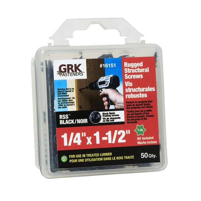 GRK Fasteners RSS 16151 Rugged Structural Screw, 1/4 in Thread, 1-1/2 in L, CEE, W-Cut Thread, Round Washer Head, Steel