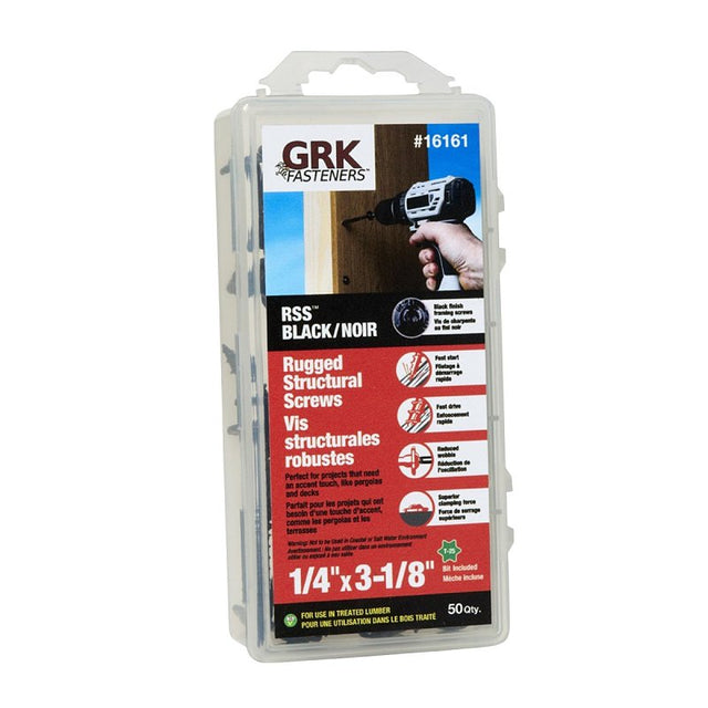 GRK Fasteners RSS 16161 Rugged Structural Screw, 1/4 in Thread, 3-1/8 in L, CEE, W-Cut Thread, Round Washer Head, Steel