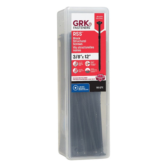 GRK Fasteners RSS 16299 Rugged Structural Screw, 3/8 in Thread, 12 in L, CEE, W-Cut Thread, Round Washer Head, Steel