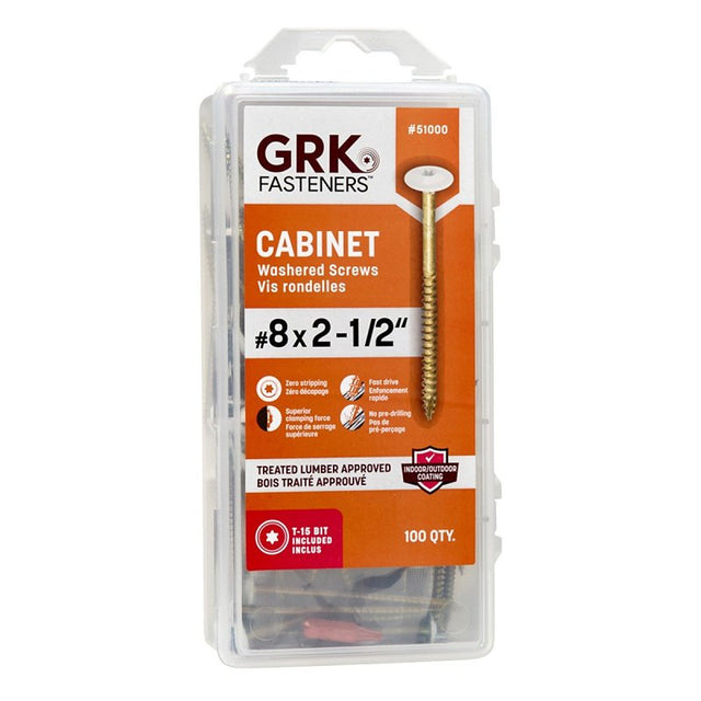 GRK Fasteners 51000 Cabinet Screw, #8 Thread, 2-1/2 in L, W-Cut Thread, Low-Profile, Washer Head, Star Drive, Steel