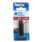 Tapcon 28000C Driver Bit, T25 Drive, Star, Torx Drive, 0.19 in Shank, Hex Shank, 2 in L, Steel