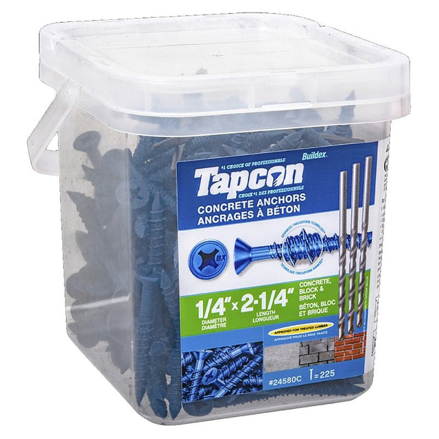 Tapcon 24580C Concrete Anchor, 1/4 in Dia, 2-1/4 in L, Steel, Blue Climaseal