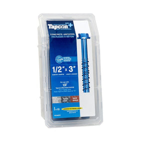 Tapcon+ 11447C Concrete Anchor, 1/2 in Dia, 3 in L, Blue Climaseal