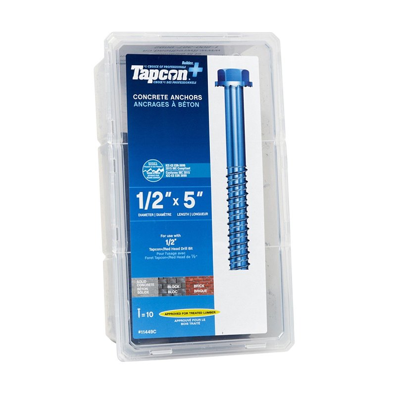 Tapcon+ 11449C Concrete Anchor, 1/2 in Dia, 5 in L, Blue Climaseal