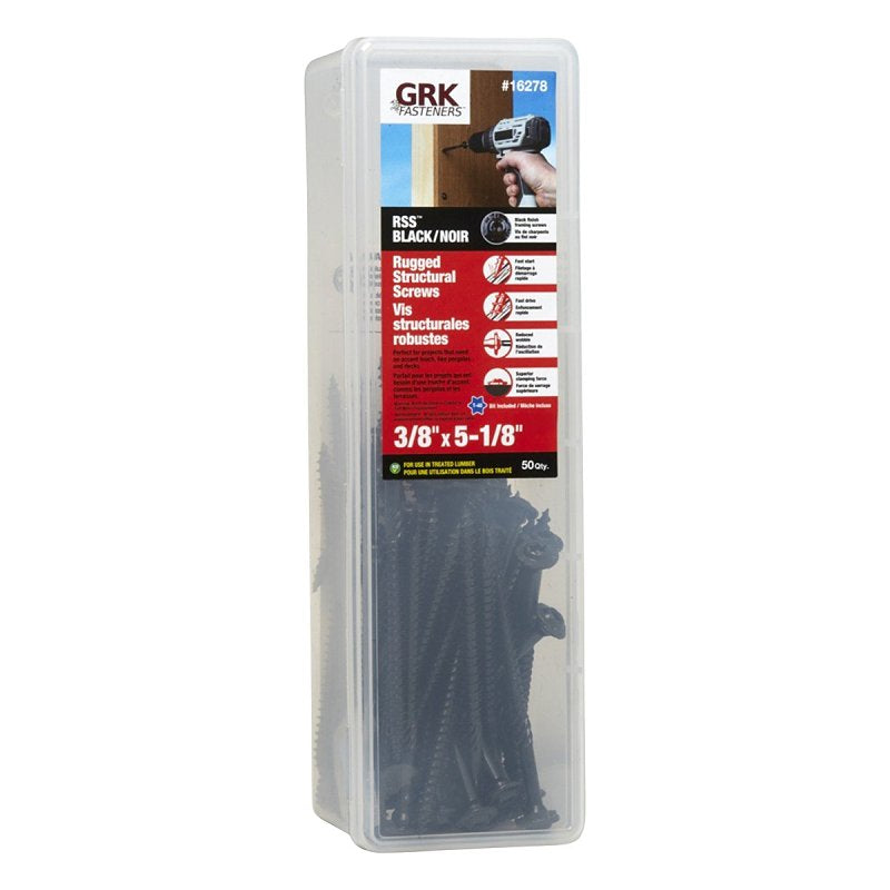 GRK Fasteners RSS 16278 Rugged Structural Screw, 3/8 in Thread, 5-1/8 in L, CEE, W-Cut Thread, Round Washer Head, Steel