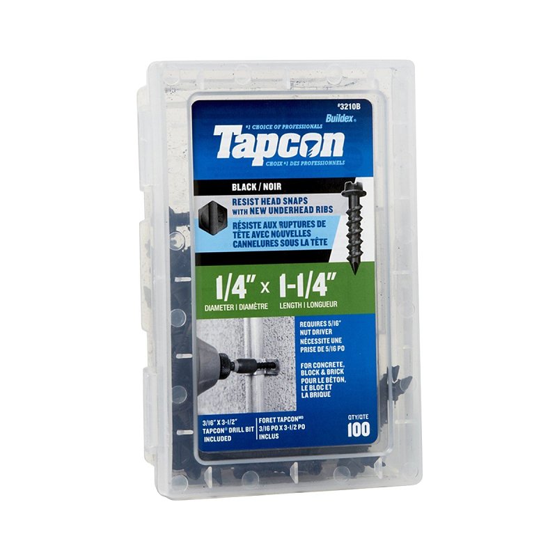 Tapcon 3210B Concrete Anchor, 1/4 in Dia, 1-1/4 in L, Steel