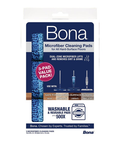 Bona AX0003608 Cleaning Pad, 18.31 in L, 5.12 in W, Microfiber, Blue, Machine Washable: Yes