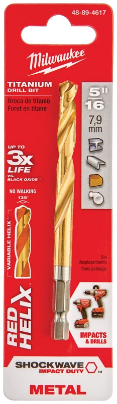 Milwaukee SHOCKWAVE 48-89-4617 Impact Drill Bit, 5/16 in Dia, 4.37 in OAL, Twist Flute, 1/4 in Dia Shank, Hex Shank