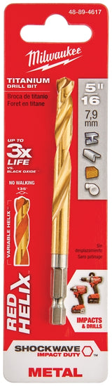 Milwaukee SHOCKWAVE 48-89-4617 Impact Drill Bit, 5/16 in Dia, 4.37 in OAL, Twist Flute, 1/4 in Dia Shank, Hex Shank