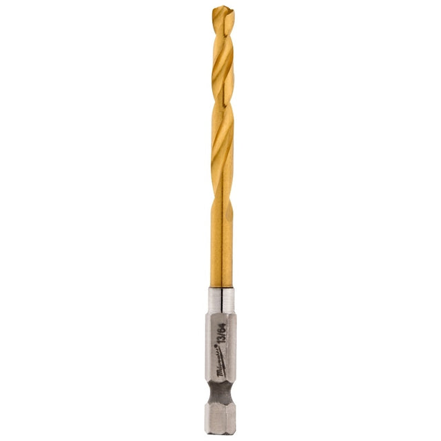 Milwaukee 48-89-4610 Impact Drill Bit, 13/64 in Dia, 3-1/2 in OAL, Twist Flute, 1/4 in Dia Shank, Hex Shank