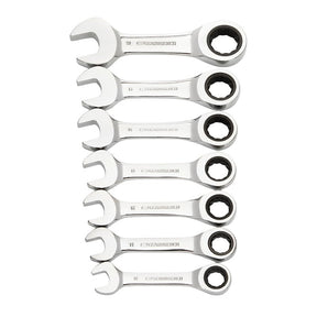 GearWrench 9520G Stubby Ratcheting Wrench Set, 7-Piece, Chrome Molybdenum Steel, Specifications: Metric Measurement Type