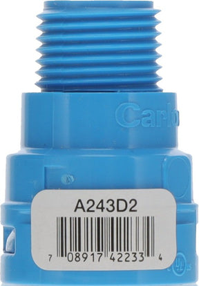 Carlon A243D2-10R ENT Adapter, 1/2 in MPT x NPT, 1.27 in Dia, 1.79 in L, Polycarbonate, Blue