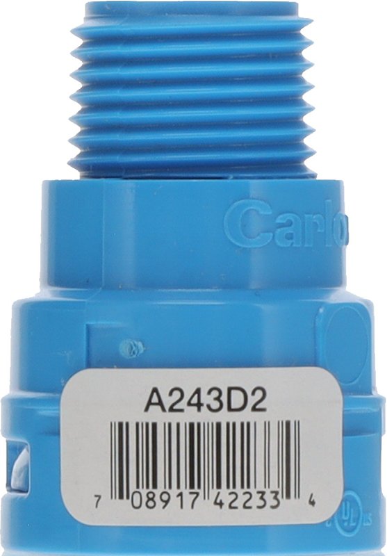 Carlon A243D2-10R ENT Adapter, 1/2 in MPT x NPT, 1.27 in Dia, 1.79 in L, Polycarbonate, Blue