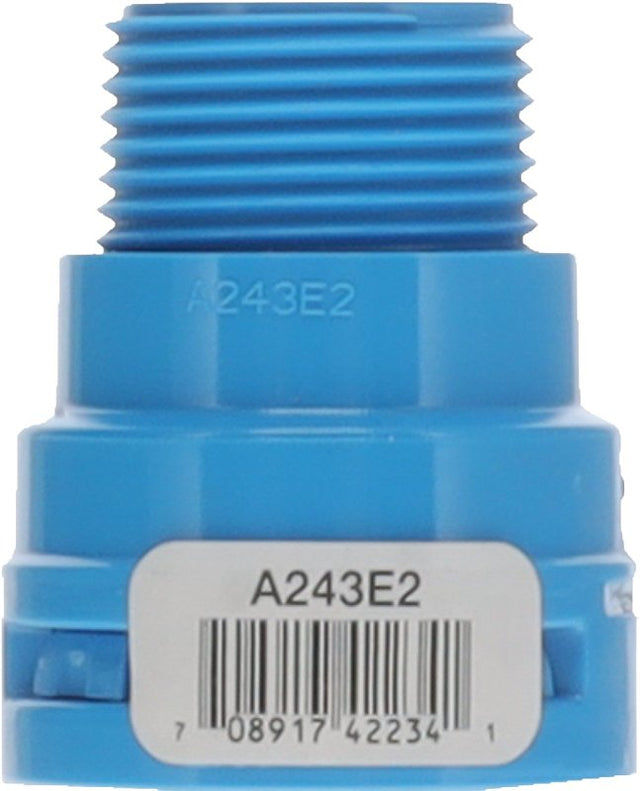 Carlon A243E2-10R ENT Adapter, 3/4 in MPT x NPT, 1.48 in Dia, 1.79 in L, Polycarbonate, Blue