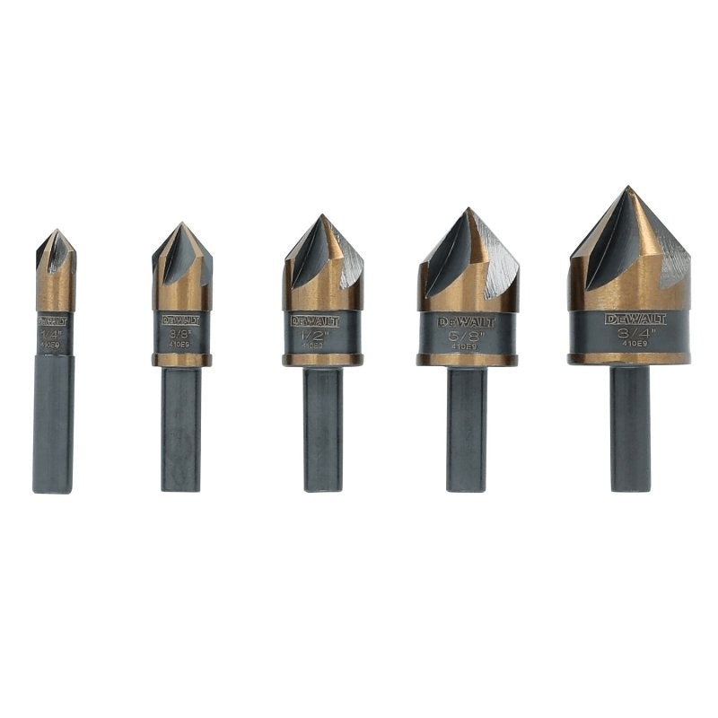 DEWALT DWAMDB5SETCS Countersink Bit Set, Round Dia Shank, 5-Flute, HSS
