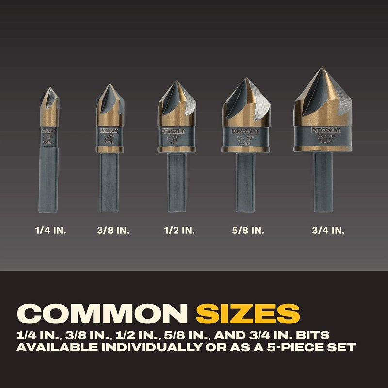 DEWALT DWAMDB5SETCS Countersink Bit Set, Round Dia Shank, 5-Flute, HSS