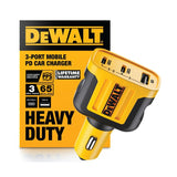 DEWALT 141 0036 DW2 Car Charger, 3-Output Connection, USB A, USB C Output, Black/Yellow Housing, Pack of 2