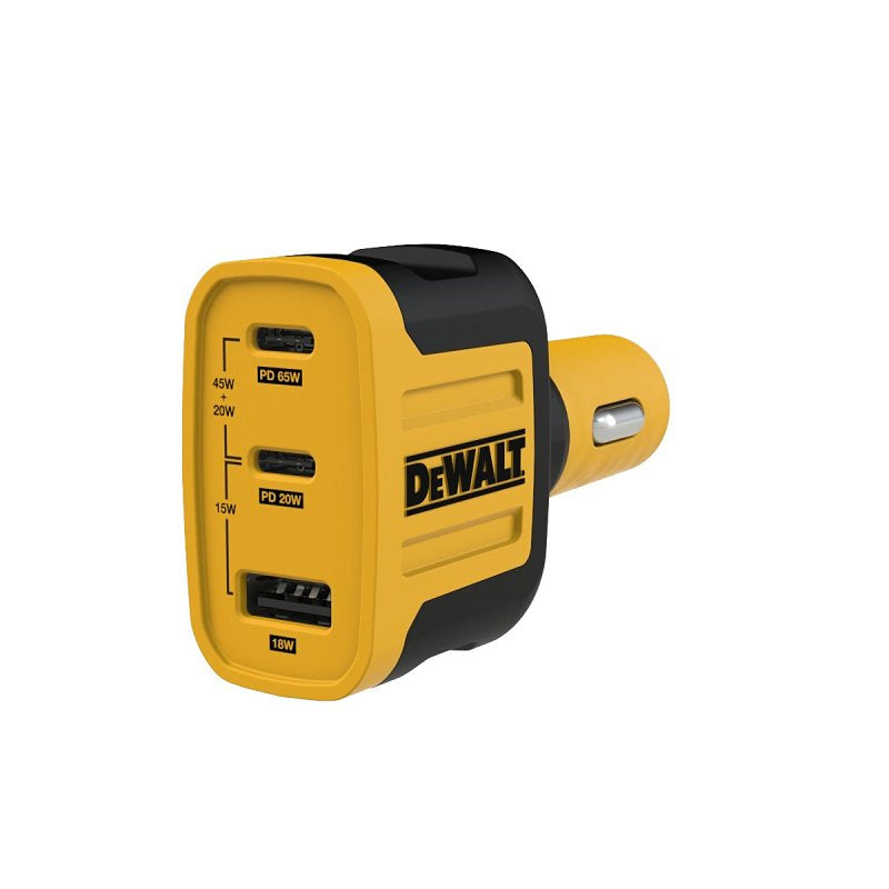 DEWALT 141 0036 DW2 Car Charger, 3-Output Connection, USB A, USB C Output, Black/Yellow Housing, Pack of 2