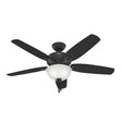 Hunter Builder Deluxe Series 52386 Ceiling Fan, 5-Blade, Black Housing, Black Blade, 52 in Sweep, MDF Blade, 3-Speed