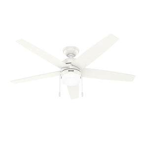 Hunter Bardot Series 52493 Ceiling Fan, 5-Blade, Fresh White/Light Oak Blade, 52 in Sweep, MDF Blade, 3-Speed