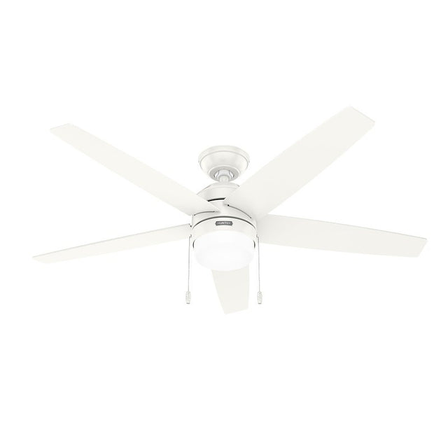 Hunter Bardot Series 52493 Ceiling Fan, 5-Blade, Fresh White/Light Oak Blade, 52 in Sweep, MDF Blade, 3-Speed