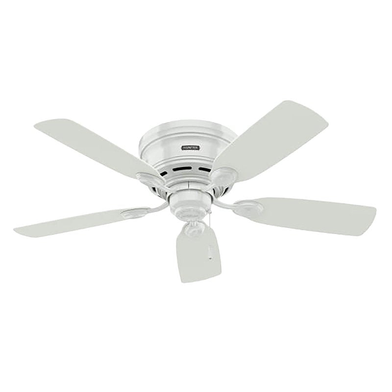 Hunter WhisperWind Low Profile IV Series 51059 Ceiling Fan, 5-Blade, White Housing, Snow White Blade, 42 in Sweep