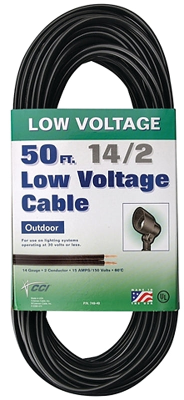 Southwire 55213242 Electrical Cable, 14 AWG Wire, 2 -Conductor, 50 ft L, Copper Conductor, PVC Sheath, Black Sheath