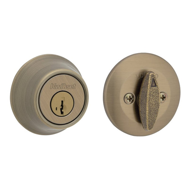 Kwikset 660 Series 660 5 SMT 6AL STR KP Deadbolt, 3 Grade, Keyed Key, Zinc, Antique Brass, 2-3/8, 2-3/4 in Backset
