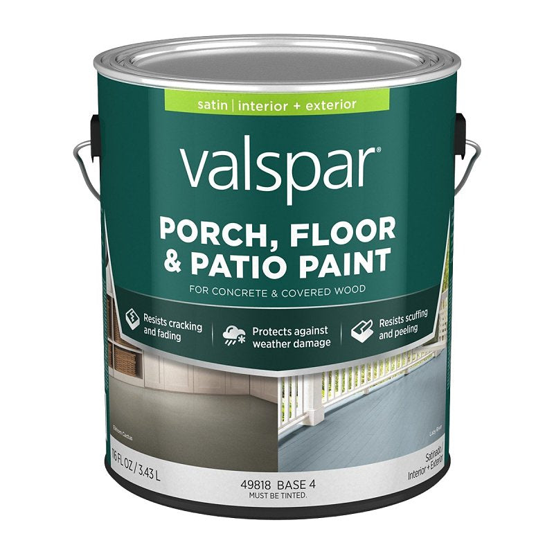 Valspar 009.0049818.007 Porch, Floor and Patio Paint, Satin Sheen, Base 4, 1 gal, 400 sq-ft Coverage Area, Pack of 4
