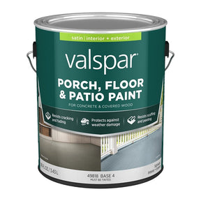 Valspar 009.0049818.007 Porch, Floor and Patio Paint, Satin Sheen, Base 4, 1 gal, 400 sq-ft Coverage Area, Pack of 4