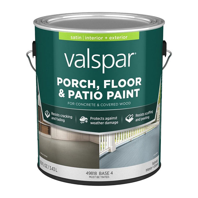 Valspar 009.0049818.007 Porch, Floor and Patio Paint, Satin Sheen, Base 4, 1 gal, 400 sq-ft Coverage Area, Pack of 4