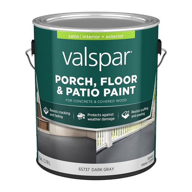 Valspar 009.0065737.007 Porch and Floor Paint, Satin Sheen, Dark Gray, 1 gal, 400 sq-ft/gal Coverage Area, Pack of 4