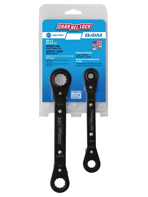 Channellock 841M Ratcheting Wrench Set, Metric, 12-Point, Steel