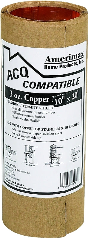 Amerimax 85067 Flashing Roll, 20 ft OAL, 10 in OAW, Copper