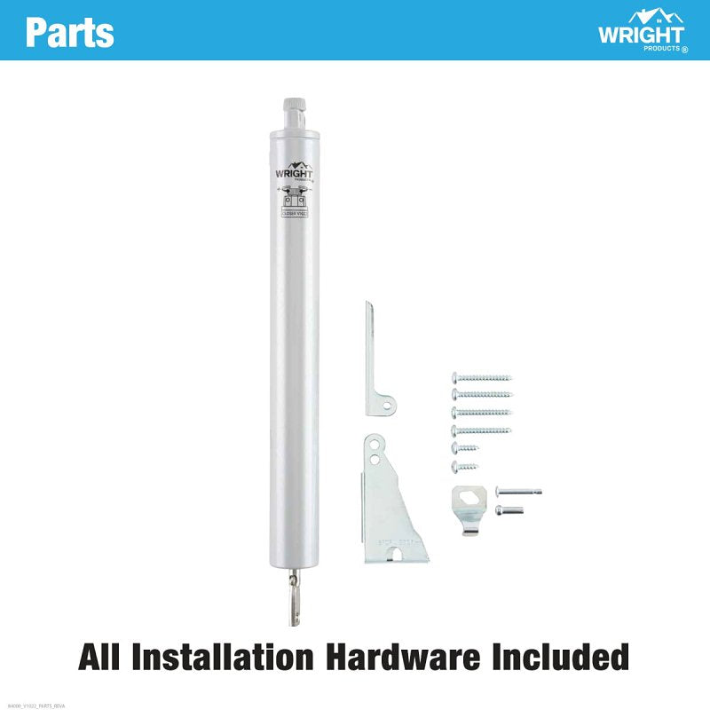 Wright Products V1022 Pneumatic Screen and Storm Door Closer, 10-1/2 in Dia Rod, 12-1/4 in L, Gloss, 90 deg Opening