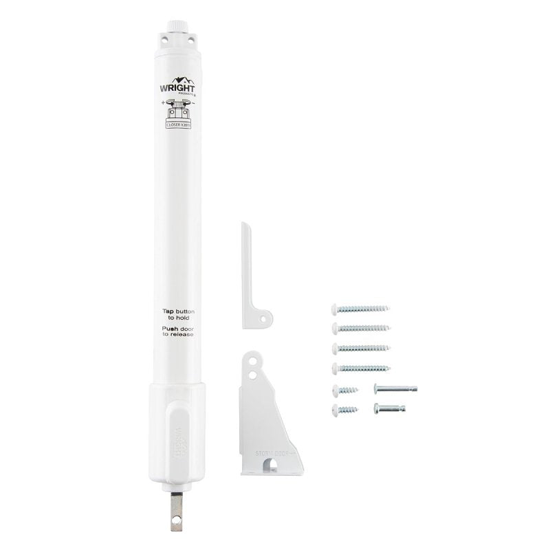 Wright Products V2015WH Pneumatic Screen and Storm Door Closer, 11-1/4 in Dia Rod, 12-3/4 in L, Gloss, 90 deg Opening
