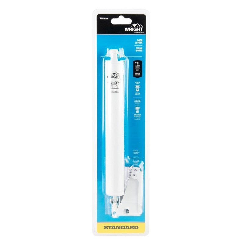 Wright Products V821AWH Pneumatic Closer, 9 in Dia Rod, 10-5/8 in L, Gloss, 90 deg Opening