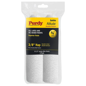 Purdy Altitude Series 14G626072 Jumbo Mini Roller Cover, 3/8 in Thick Nap, 6-1/2 in L, Microfiber/Polyester Cover, White