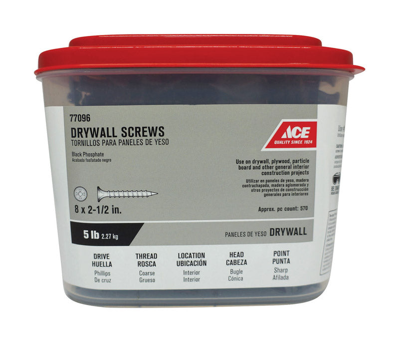 Ace No. 8 wire X 2-1/2 in. L Phillips Coarse Drywall Screws 5 lb 560 pk