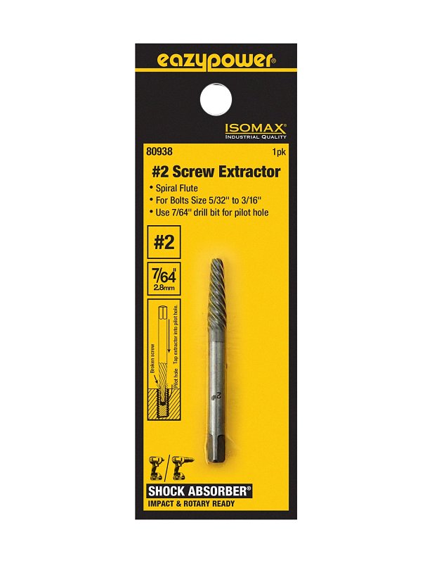 Isomax SHOCK ABSORBER Series 80938 Screw Extractor, #2 Extractor, 1/4 to 5/16 in Bolt/Screw, Spiral Flute