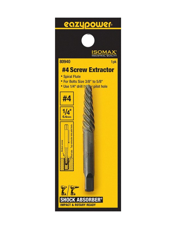 Isomax SHOCK ABSORBER Series 80940 Screw Extractor, #4 Extractor, 7/16 to 9/16 in Bolt/Screw, Spiral Flute