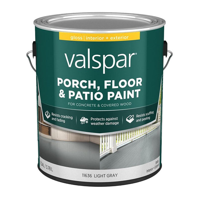 Valspar 009.0011636.007 Latex Porch, Floor and Patio Paint, Gray Sheen, Light Gray, 1 gal, 400 sq-ft Coverage Area, Pack of 4